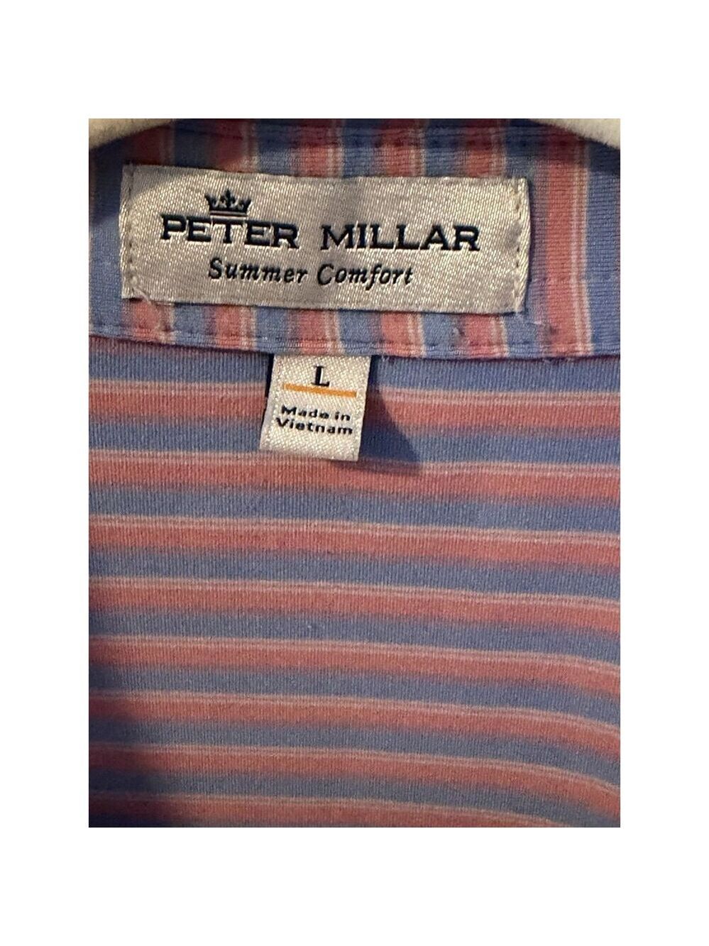 PETER MILLAR Summer Comfort Polo Shirt Blue Pink Purple Pastel Sz L Mens Golf - Picture 3 of 10